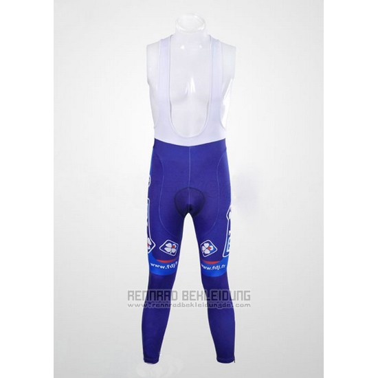 2012 Fahrradbekleidung FDJ Wei und Azurblau Trikot Langarm und Tragerhose